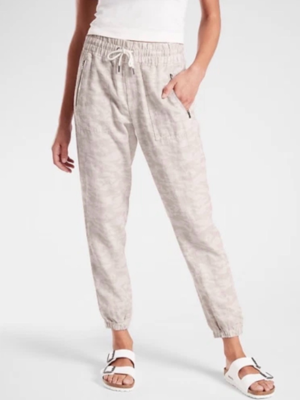 Athleta Light Beige Camo Drawstring Joggers